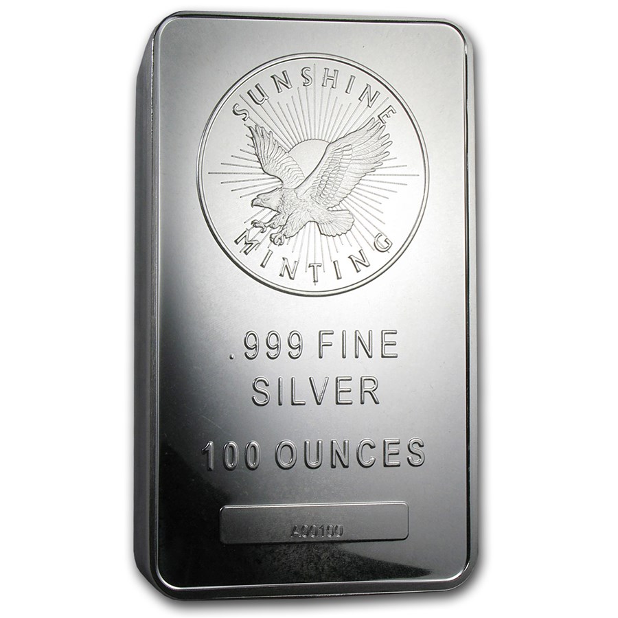 100 oz Sunshine Silver Bar .999 Fine Buy Silver Bars